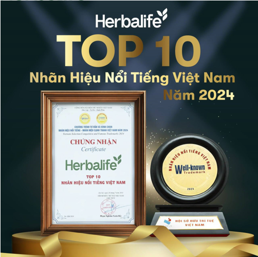 ​Herbalife Việt Nam đạt Chứng nhận Nhãn Hiệu Nổi Tiếng – Nhãn Hiệu Cạnh Tranh Việt Nam năm 2024